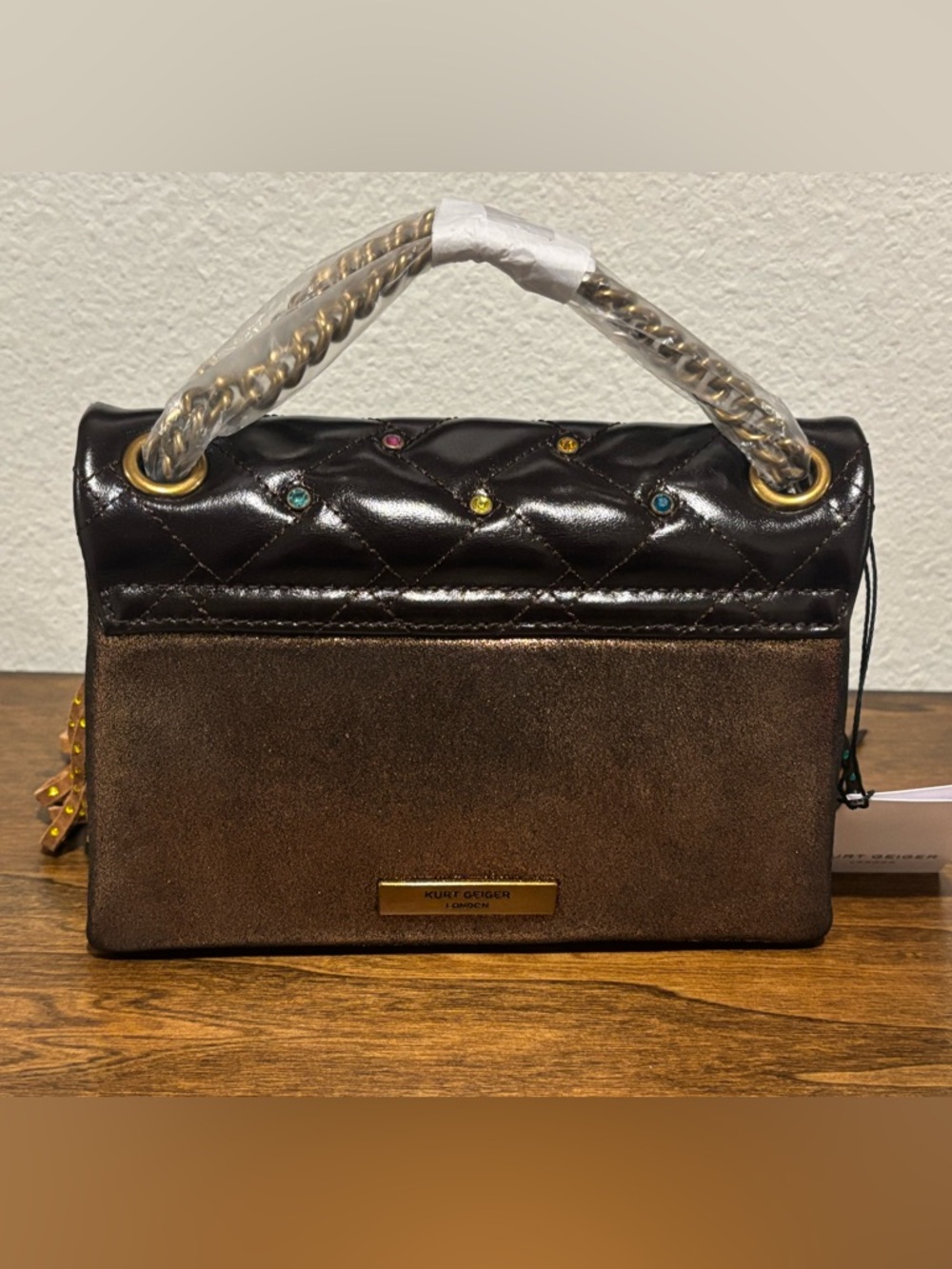 Kurt Geiger Mini Kensington Leather Fringe Crossbody Bag with Multicolor Studs - Picture 7 of 15